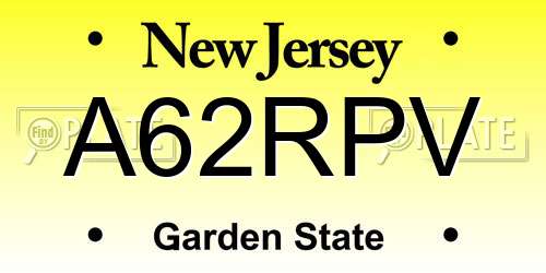 A62RPV New Jersey License Plate