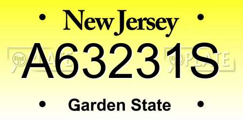 A63231S New Jersey License Plate