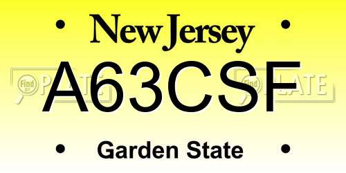 A63CSF New Jersey License Plate