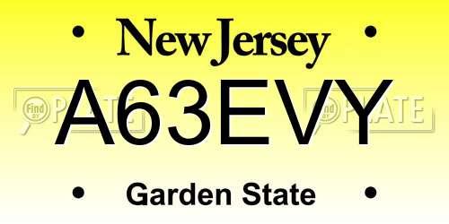 A63EVY New Jersey License Plate