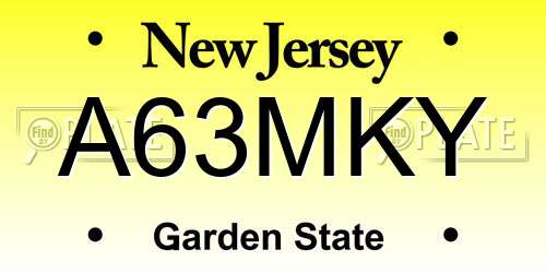 A63MKY New Jersey License Plate