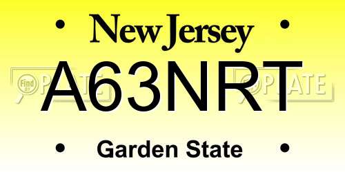 A63NRT New Jersey License Plate
