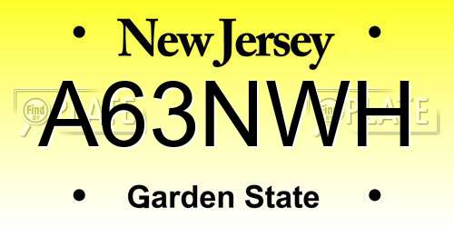 A63NWH New Jersey License Plate
