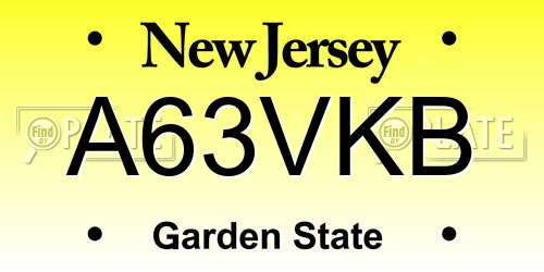 A63VKB New Jersey License Plate