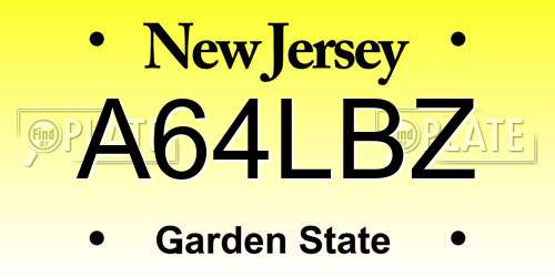 A64LBZ New Jersey License Plate