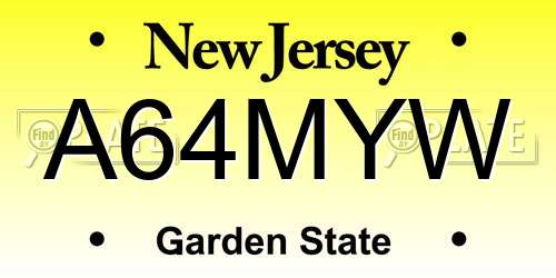 A64MYW New Jersey License Plate