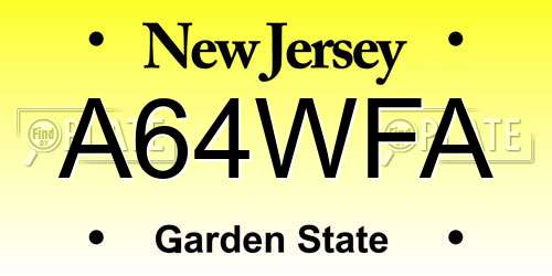 A64WFA New Jersey License Plate