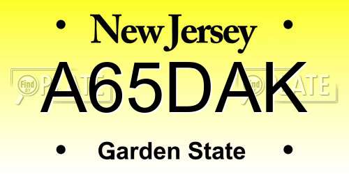 A65DAK New Jersey License Plate