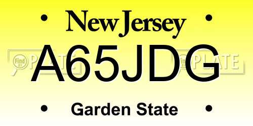 A65JDG New Jersey License Plate