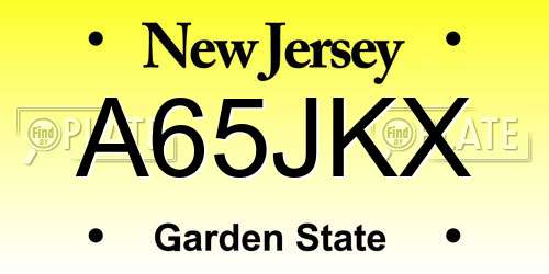 A65JKX New Jersey License Plate