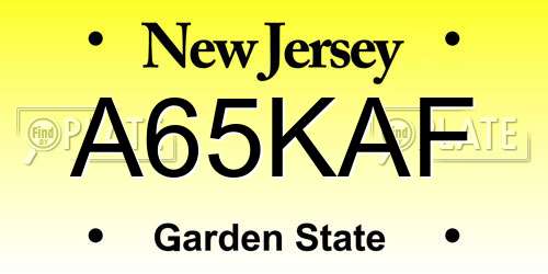 A65KAF New Jersey License Plate