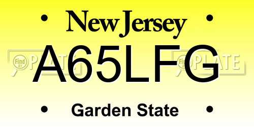 A65LFG New Jersey License Plate