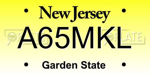 A65MKL New Jersey License Plate
