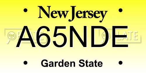 A65NDE New Jersey License Plate