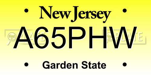 A65PHW New Jersey License Plate