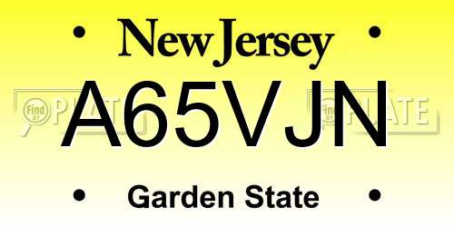 A65VJN New Jersey License Plate