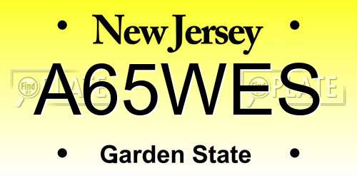 A65WES New Jersey License Plate