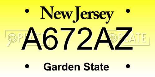 A672AZ New Jersey License Plate