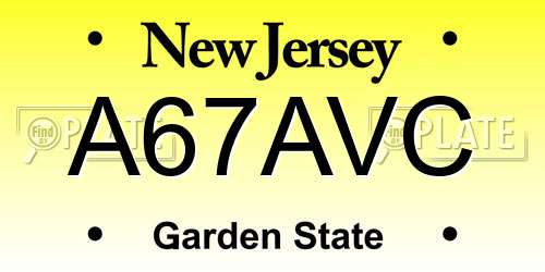 A67AVC New Jersey License Plate