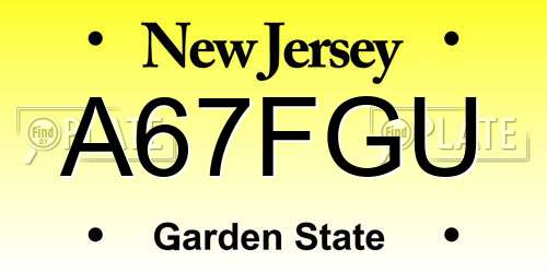 A67FGU New Jersey License Plate