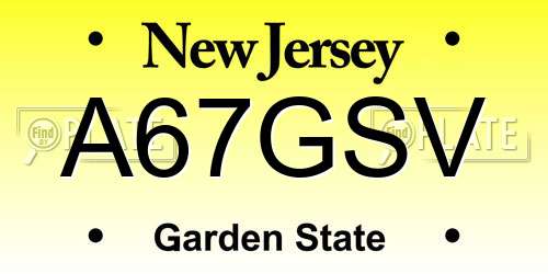 A67GSV New Jersey License Plate