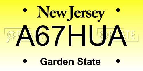 A67HUA New Jersey License Plate