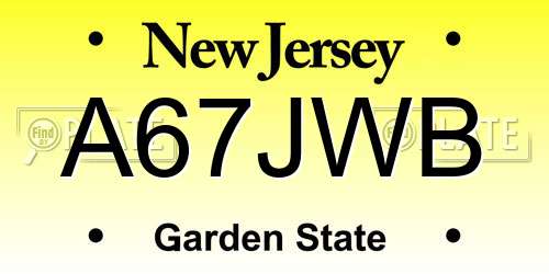 A67JWB New Jersey License Plate