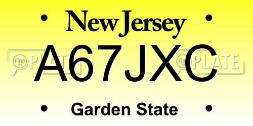 A67JXC New Jersey License Plate
