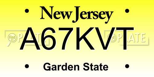 A67KVT New Jersey License Plate