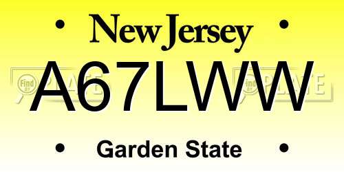 A67LWW New Jersey License Plate