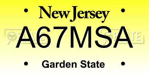 A67MSA New Jersey License Plate
