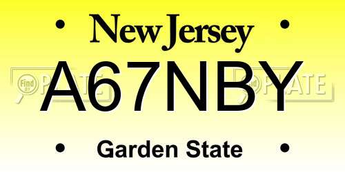 A67NBY New Jersey License Plate