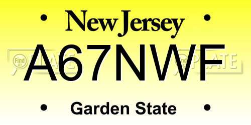A67NWF New Jersey License Plate