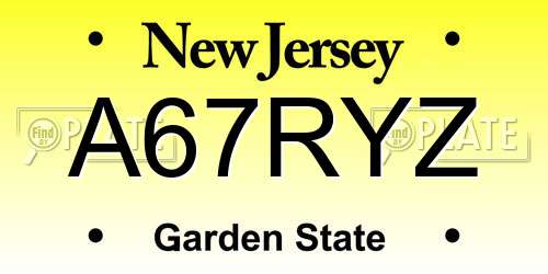 A67RYZ New Jersey License Plate