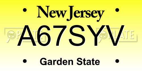 A67SYV New Jersey License Plate