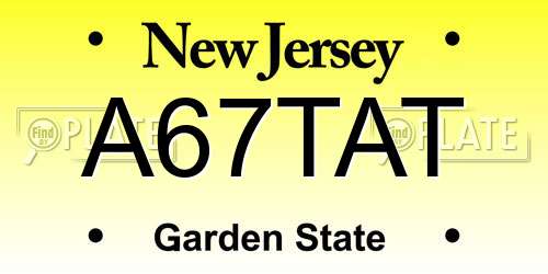 A67TAT New Jersey License Plate