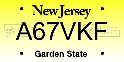 A67VKF New Jersey License Plate
