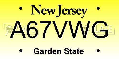 A67VWG New Jersey License Plate