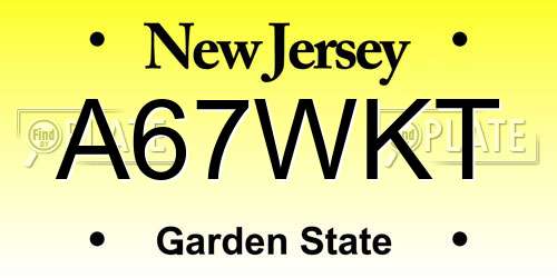 A67WKT New Jersey License Plate