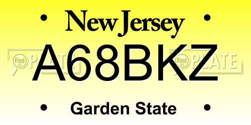 A68BKZ New Jersey License Plate