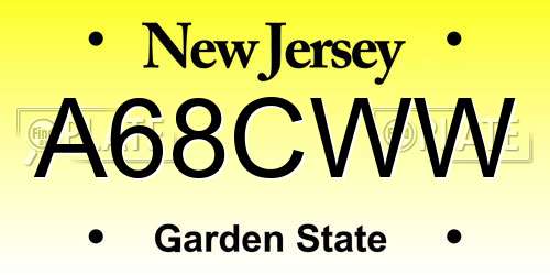 A68CWW New Jersey License Plate