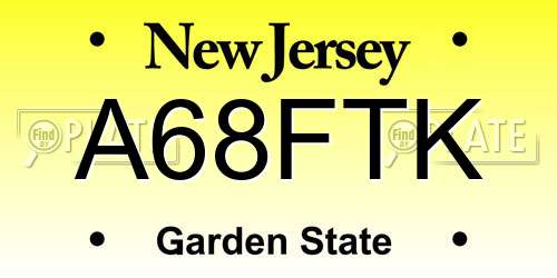 A68FTK New Jersey License Plate