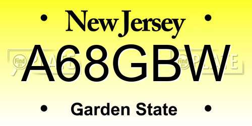 A68GBW New Jersey License Plate