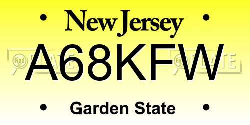 A68KFW New Jersey License Plate
