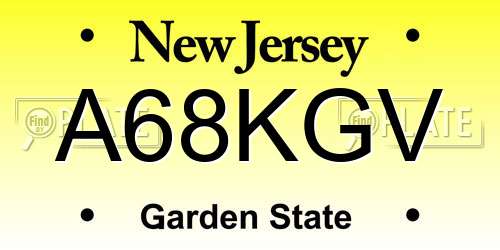 A68KGV New Jersey License Plate