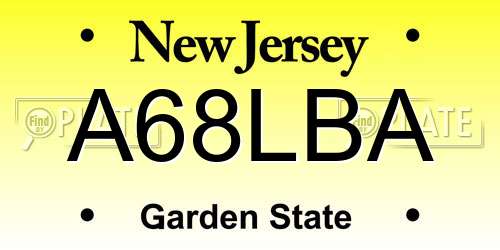 A68LBA New Jersey License Plate