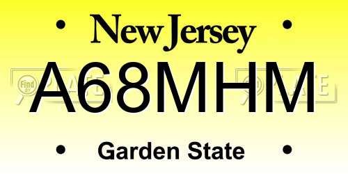 A68MHM New Jersey License Plate