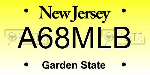 A68MLB New Jersey License Plate