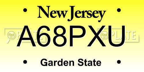 A68PXU New Jersey License Plate
