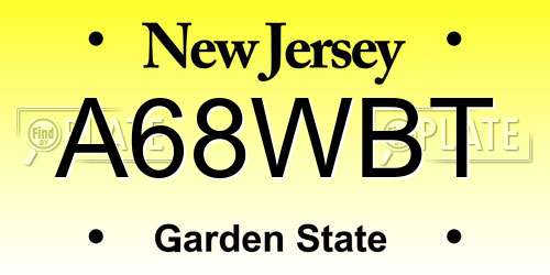 A68WBT New Jersey License Plate